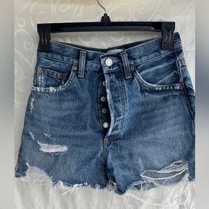 AGOLDE Vintage Distressed High Rise Denim Shorts